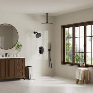 3-Spray 10 and 6 in. Dual Shower Heads Ceiling Mount and Handheld Shower Head in Matte Black (Valve Included)