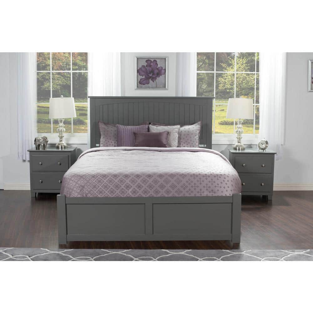 Nantucket Gray Wood Queen Platform Bed with Storage Drawers
