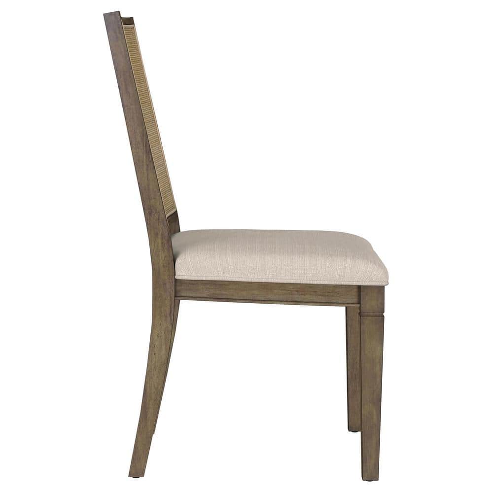Beige Rattan Cane Back Transitional Side Chair Set