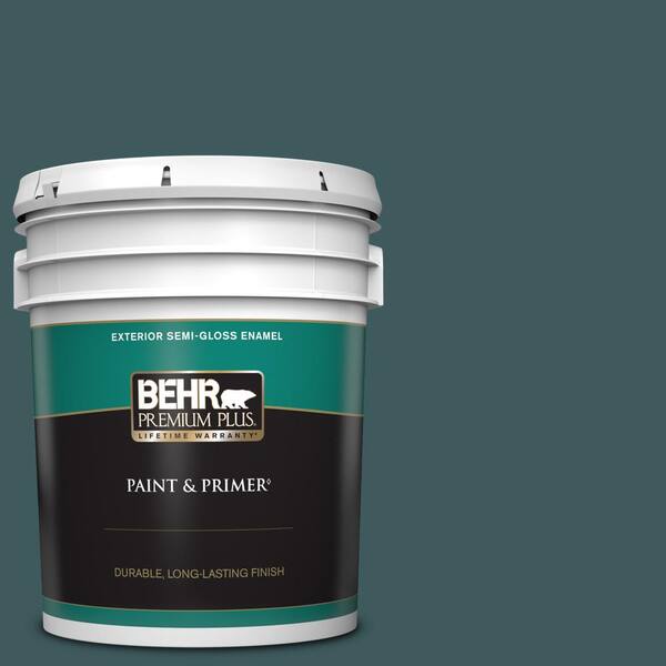 BEHR PREMIUM PLUS 5 gal. #ECC-14-3 Otter Creek Semi-Gloss Enamel Exterior Paint & Primer