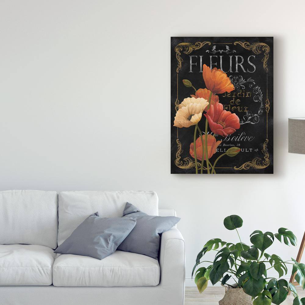 Floral Black and Orange Canvas Print with Gold Accents