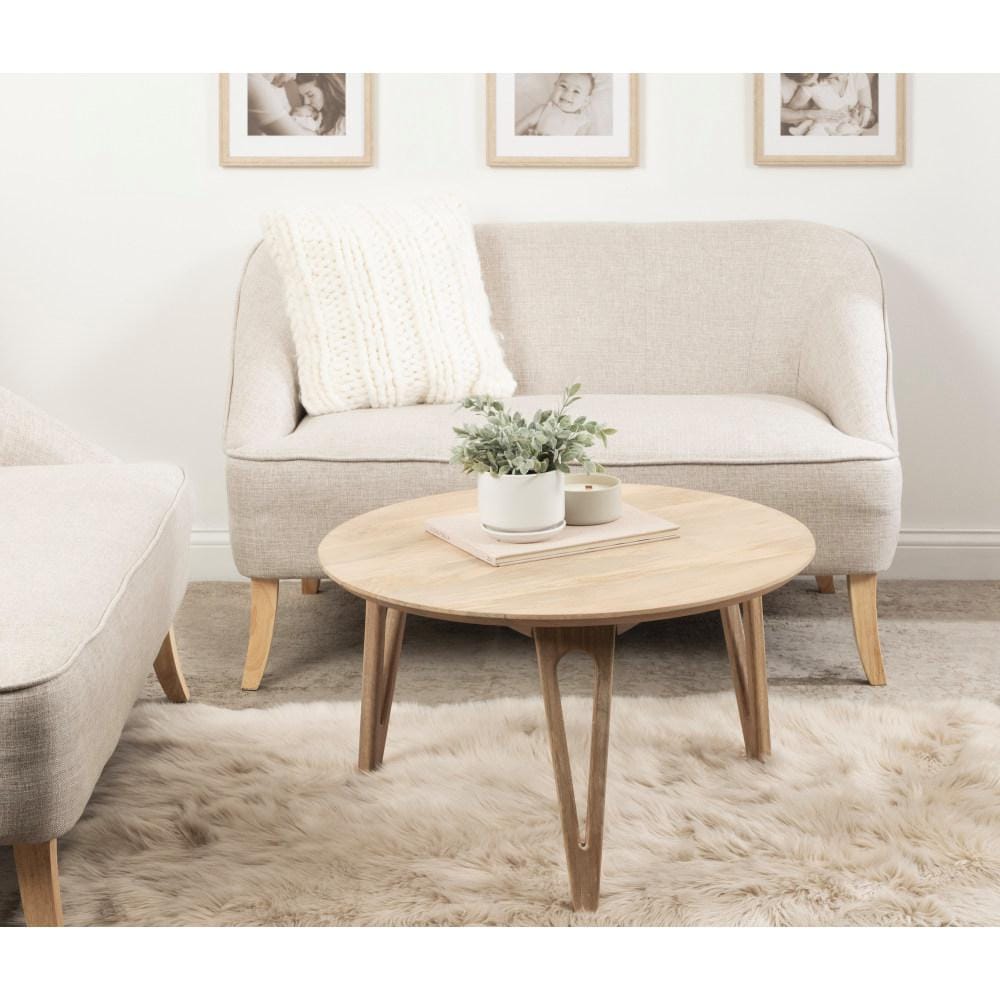 Natural Mango Wood Round Coffee Table with Hairpin Legs