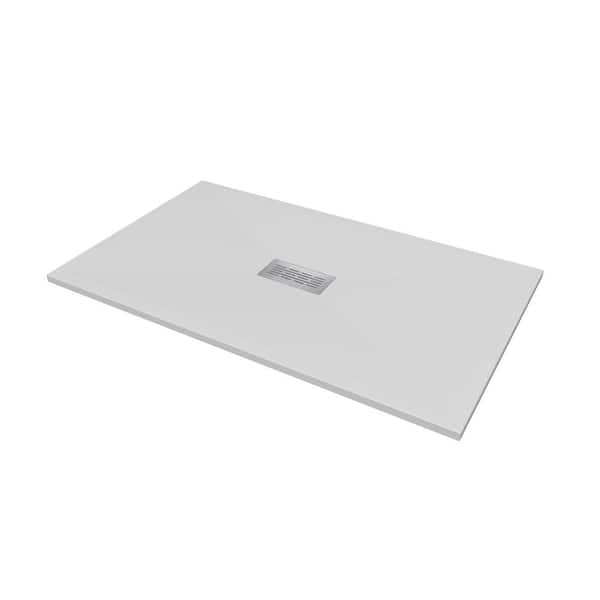 36 in. W x 60 in. L x 1.125 in. H Alcove Solid Composite Stone Shower Pan Base with Center Drain in White Sand