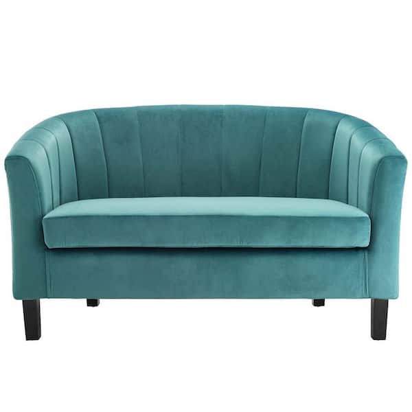 MODWAY Prospect 50 in. Teal Channel Tufted Velvet 2-Seater Loveseat with Slope Arms