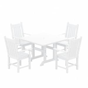 Hayes 5-Piece HDPE Plastic Outdoor Patio Dining Set with Square Table and Arm Chairs in White