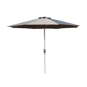 10 ft. Dark Gray Aluminum Patio Umbrellawith Push Button Tilt, Crank and 8 Sturdy Ribs for Garden, Deck, Backyard, Pool