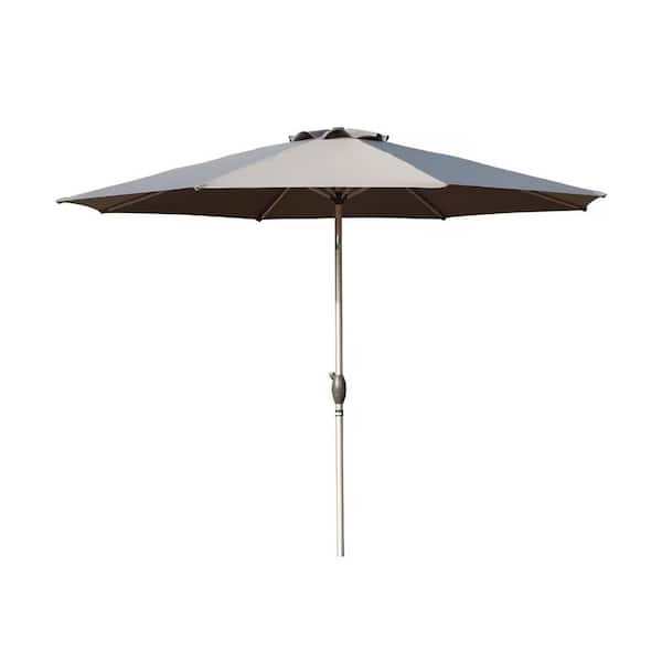 Zeus & Ruta 10 ft. Dark Gray Aluminum Patio Umbrellawith Push Button Tilt, Crank and 8 Sturdy Ribs for Garden, Deck, Backyard, Pool