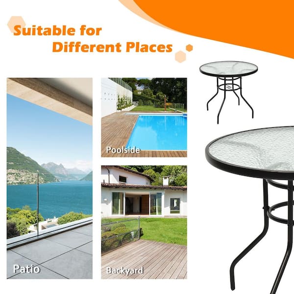 Costway 31 1/2'' Patio Round Table Tempered Glass Steel Frame Outdoor Pool Prvw Vr~130969339