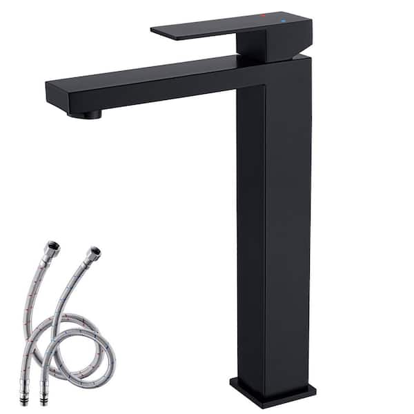 Stainless Steel Vessel Faucet Single Handle Bathroom Faucet with 15° Angled Spout Splash-Free Soft Water Flow
