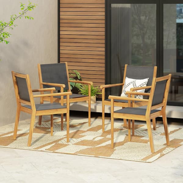 Unbranded Acacia Wood Outdoor Dining Chair Outdoor Lounge Chair Outdoor Recliner Set of 2 in Grey