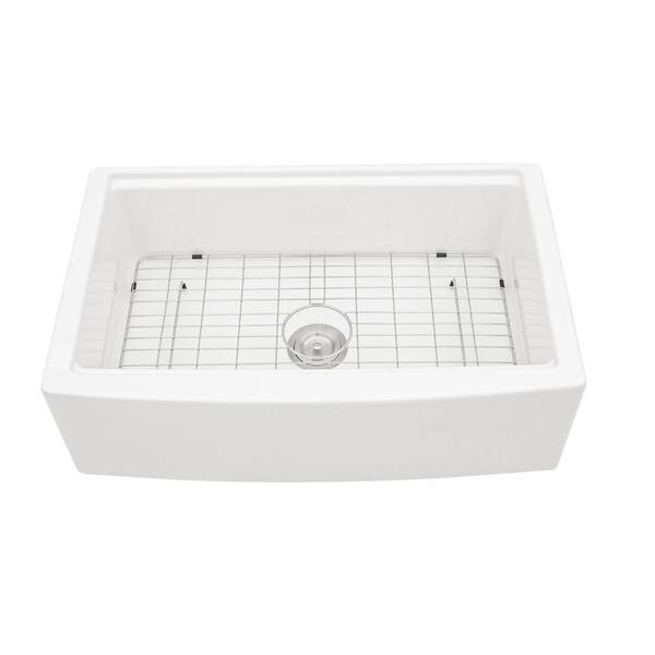 33 in. Drop-In Single Bowl No Gauge Applicable White Ceramic Kitchen Sink and Bottom Grids