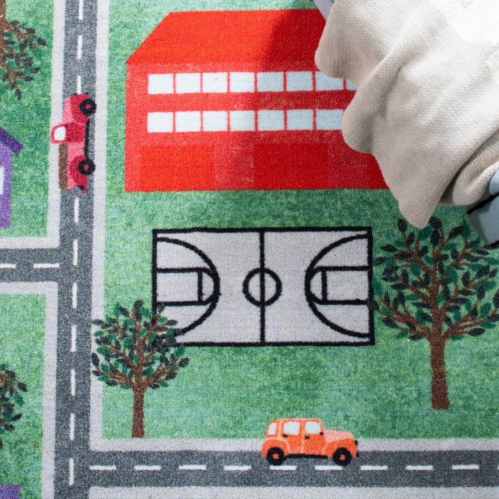 Kids Playhouse Green and Charcoal Synthetic Area Rug 7'9" x 10'