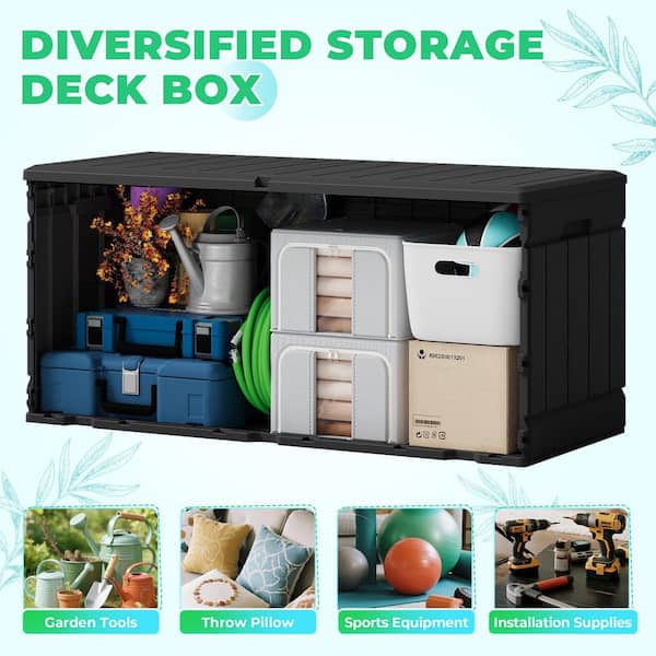 Tozey 82 Gal. Fusion Style Deck Box Black Outdoor Resin Storage