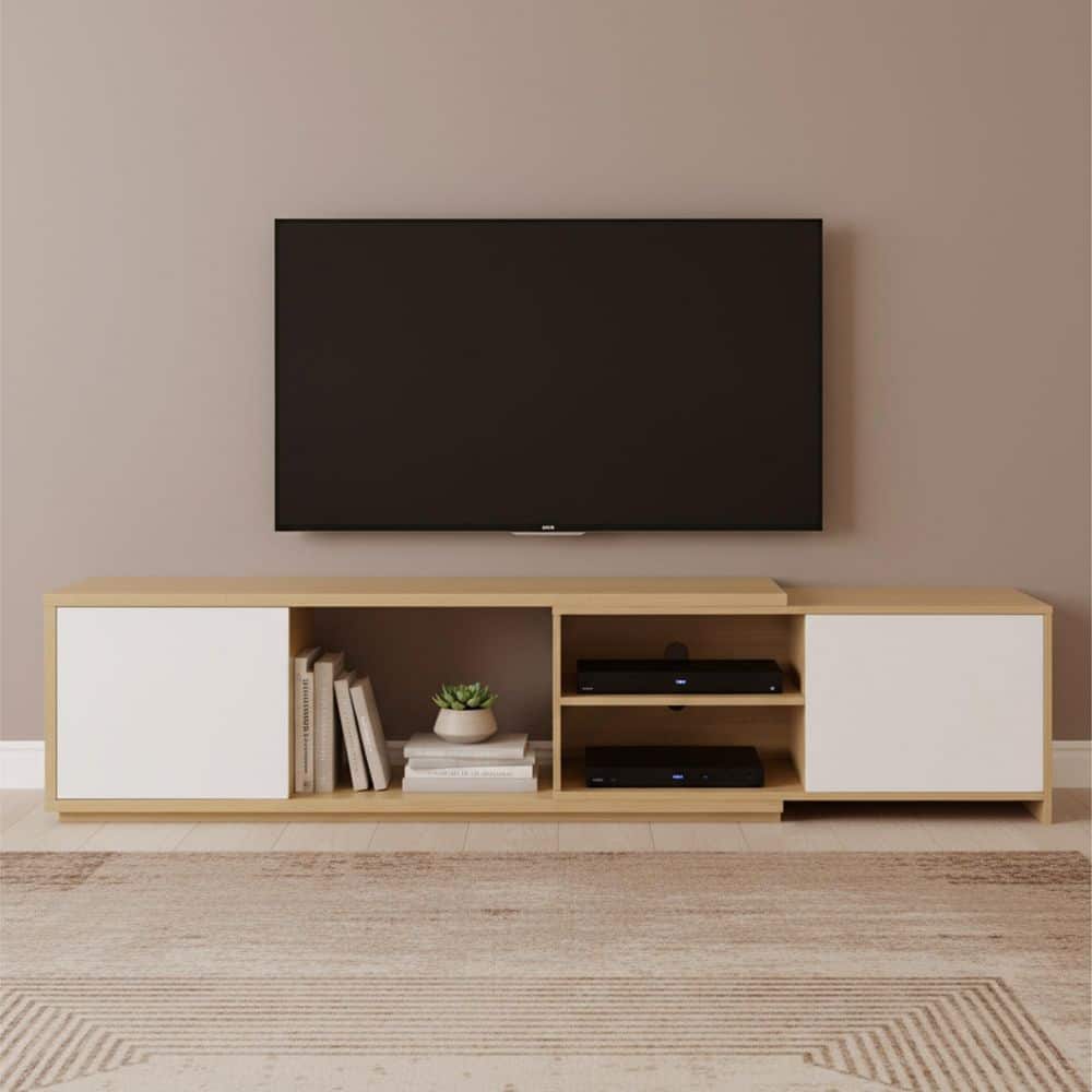 Spruce & Spring Isaac White/Oak TV Stand Fits TVs up to 62.2 to