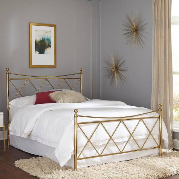 Fashion Bed Group Lennox Classic Brass Full Bed Frame with Metal Duo Panels