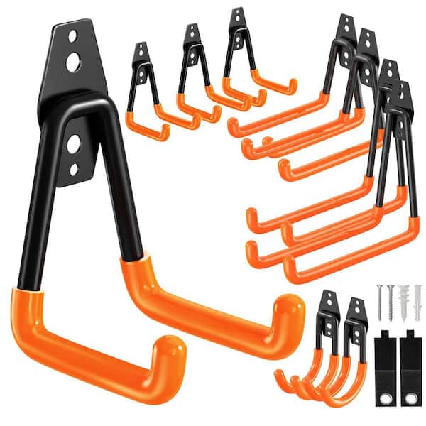 Garage Wall Rack with 12 Pack Heavy Duty Hooks in Orange, Includes Screws and Anti-Slip Coating for Hanging Tools