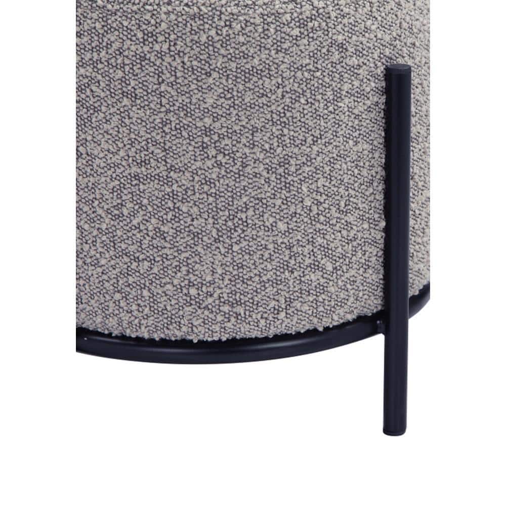 Gray Round Polyester Upholstered Iron Accent Stool