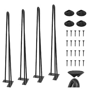 34 in. Black Coating Metal Bench Legs Hairpin Table Legs for Furniture Feet (Set of 4-Pack, 3-Rod Black)