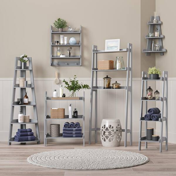 White INMOZATA Ladder Shelf Unit 4 tier Lean Shelf Bookshelf Storage Unit Display Rack for Living Room Bathroom Kitchen 