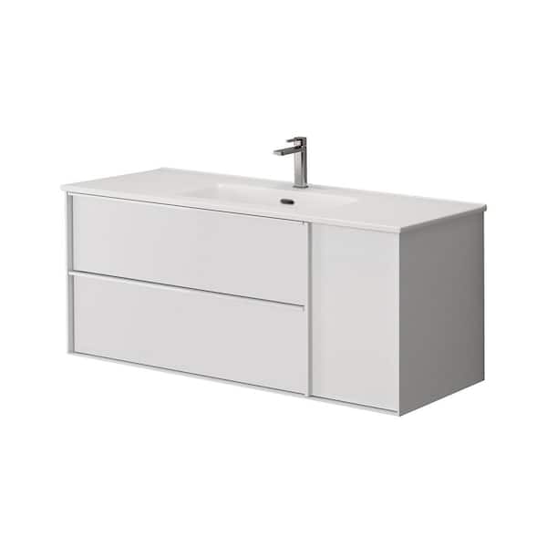 WS Bath Collections Palma 47.6 in. W x 18.1 in. D x 19.5 in. H Single Sink Wall Mounted Bath Vanity in Matte White with White Ceramic Top