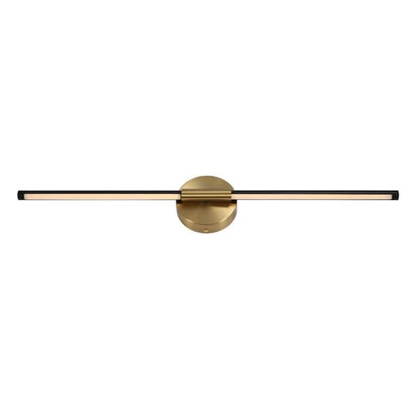28.3 in. 1-Light Gold and Black Modern Integrated LED Vanity Light Bar Rotatable Bathroom Light (2-Pack)