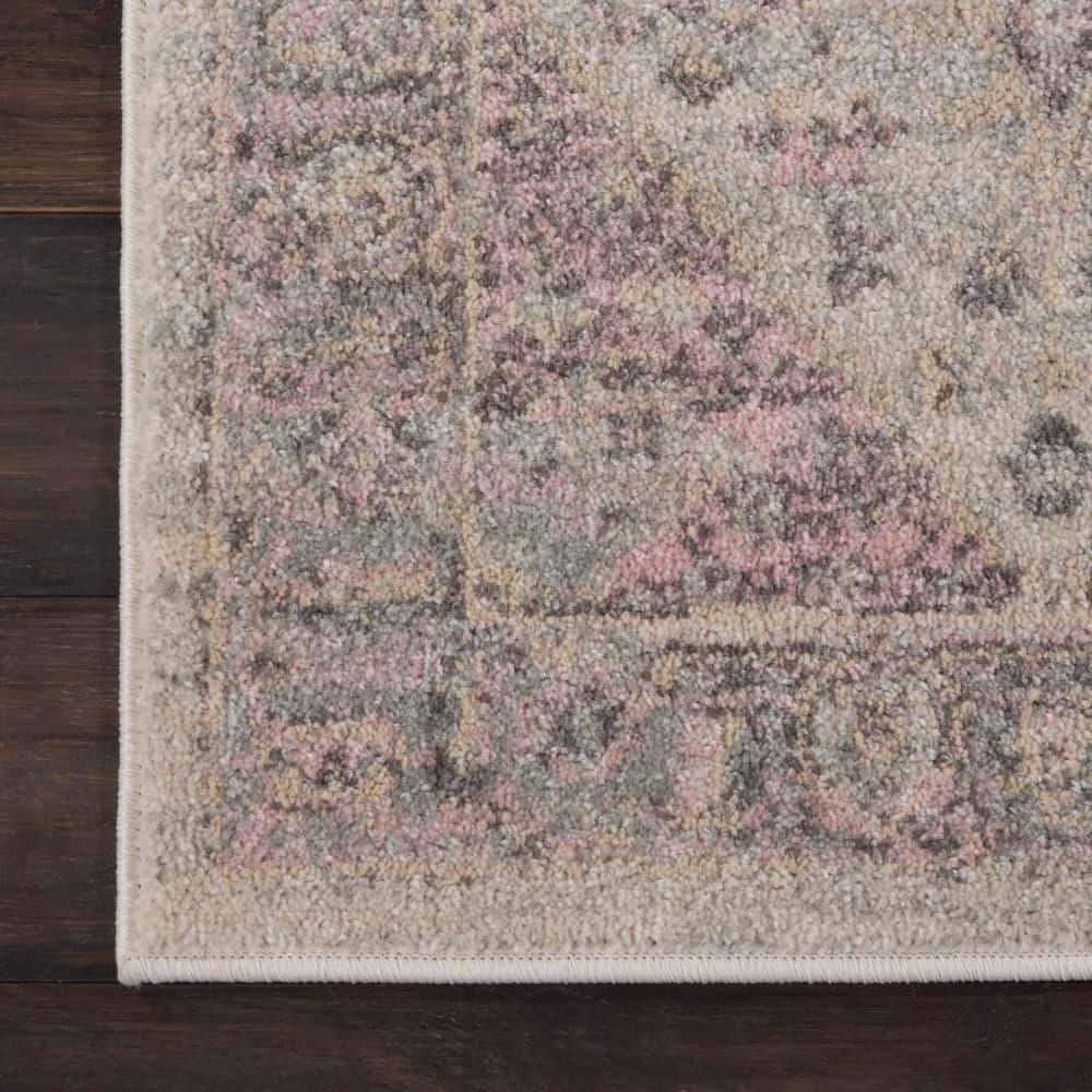 Handmade Vintage Kashan Ivory/Pink Easy-Care Rectangular Rug