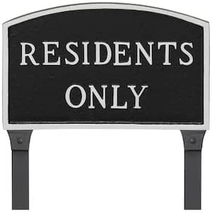 13 in. x 21 in. Large Arch Residents Only Statement Plaque Sign with 31 in. Lawn Stakes - Black/Silver
