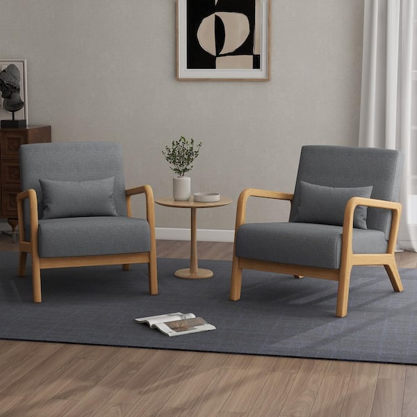 Uixe 25.78 in. W Modern Gray Wood Frame Cotton And Linen
