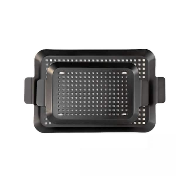 2-Piece 16.53 in. Enamel Coated Nonstick Grill Pan, Grill Topper for Outdoor Grill in Black for camping, picnic, party