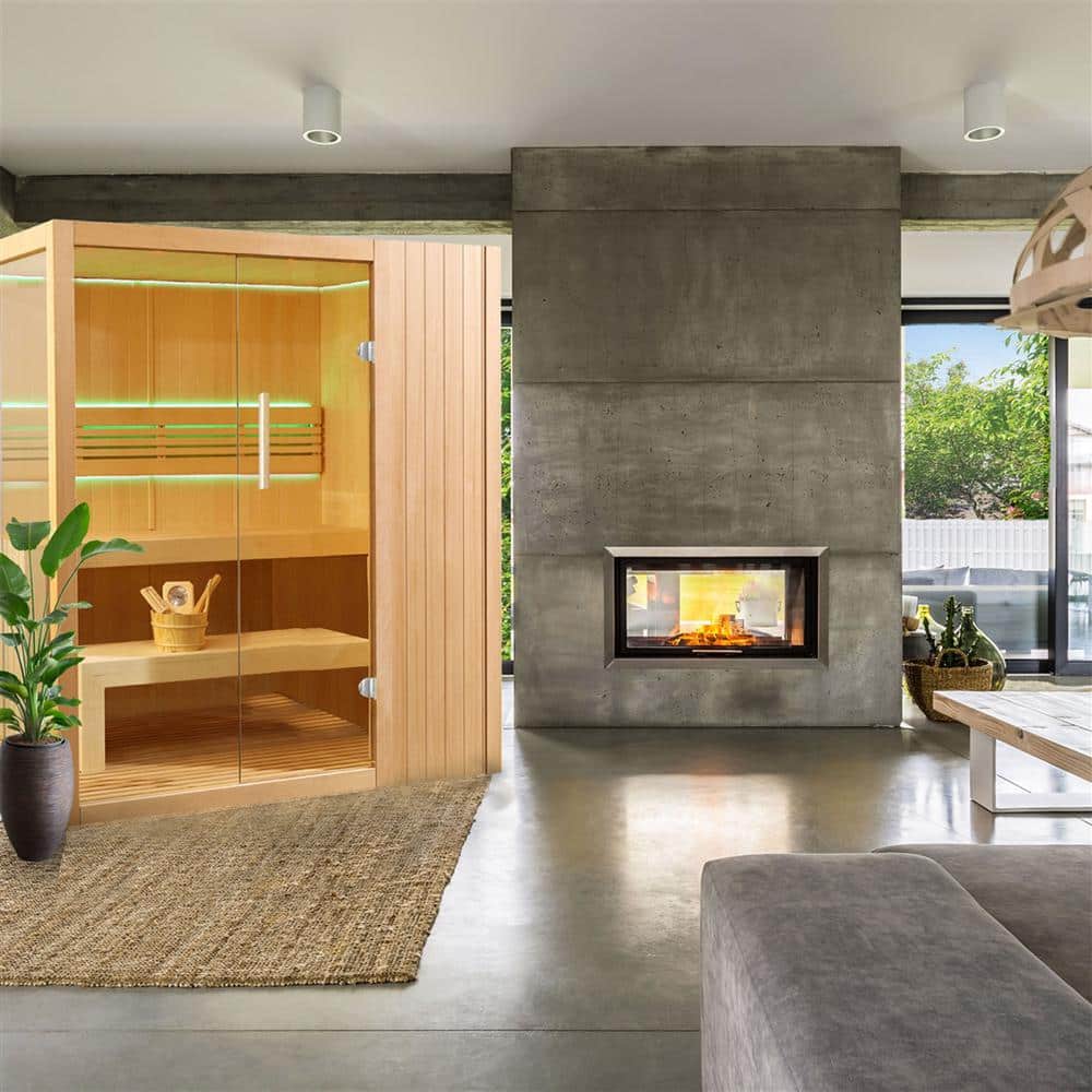 Natural Canadian Hemlock 4-Person Indoor Sauna with Glass Door