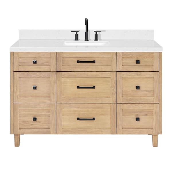 Monroe 54 in. Single Sink Freestanding Bathroom Vanity in Oak with Carrara White Quartz Top