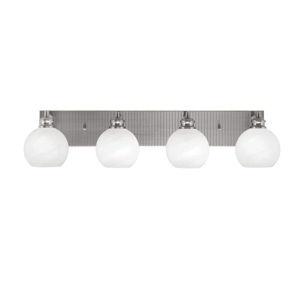 Albany 33.25 in. 4-Light Brushed Nickel Vanity Light with White Marble ...