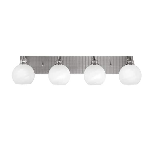 Unbranded Albany 33.25 in. 4-Light Brushed Nickel Vanity Light with White Marble Glass Shades