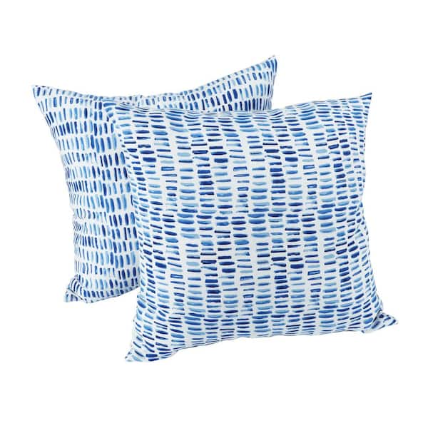 18 x 18 Blue Print Square Outdoor Throw Pillow, Waterproof Patio Cushion for Garden, Porch, Poolside (2-Pack)