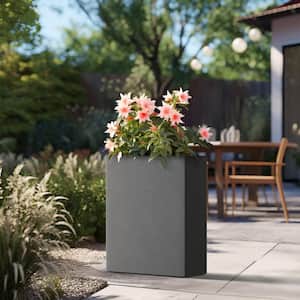 Modern 27in. High Large Tall Tapered Square Charcoal Black Outdoor Cement Planter Plant Pots