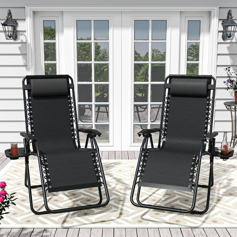 Set of 2 Adjustable Backrest Zero Gravity Lounge Chairs, Outdoor Recliner with Cup Holder and Pillows, Black price history on PriceWatchPro