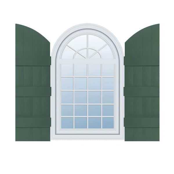 Ekena Millwork 14 in. x 61 in. Lifetime Vinyl Standard Four Board Joined w/ Archtop Board and Batten Shutters Pair Forest Green