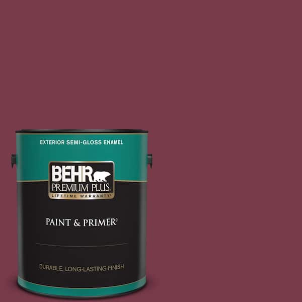 BEHR PREMIUM PLUS 1 gal. #BIC-51 July Ruby Semi-Gloss Enamel Exterior Paint & Primer