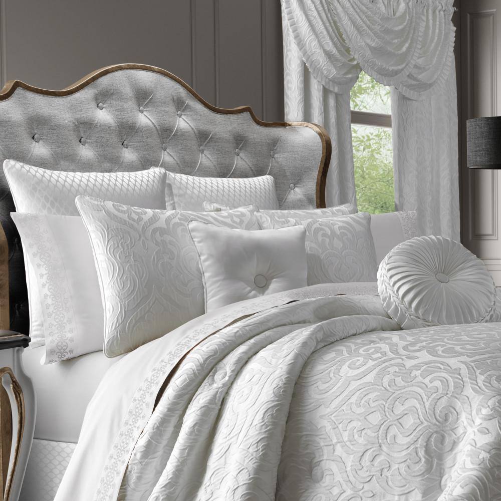 White Microfiber Queen Comforter Set with Gathered Embellishment