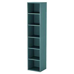 70.9 in. Tall Blue Engineered Wood 6-Shelf Standard Narrow Bookcase with Cube Storage