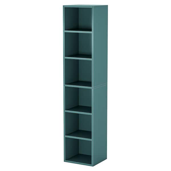 BYBLIGHT 70.9 in. Tall Blue Engineered Wood 6-Shelf Standard Narrow Bookcase with Cube Storage