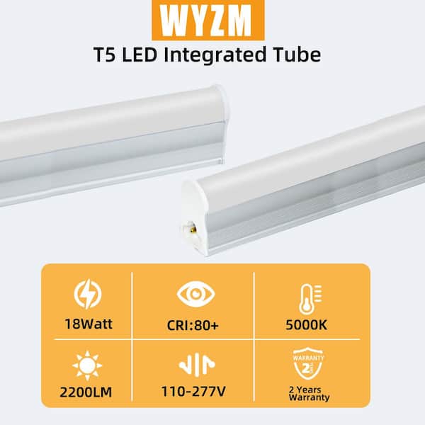 WYZM 4 ft. 80-Watt Equivalent LED T5 Shop Light 5000K ETL Listed, Linkable,2200 Lumens,LED Shop Light(12-Pack)