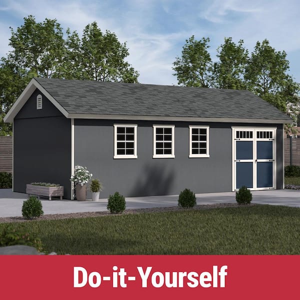 DIY Beachwood 24 ft. x 12 ft Wooden Outdoor Storage Garden Shed with Floor Windows, and Double Door (288 sq. ft. )