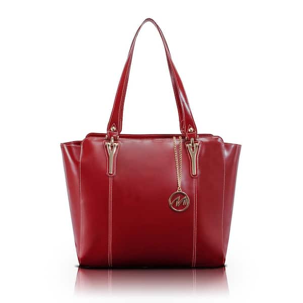ALICIA, Red Leather Ladies' Tote Bag with Tablet Pocket