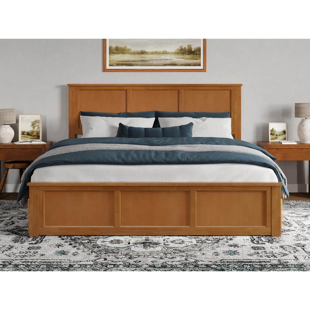 Charlotte King Light Toffee Wood Platform Bed with Headboard