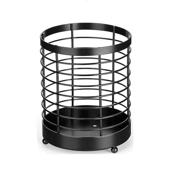 Black Stainless Steel Kitchen Utensil Holder with Drainage Holes for Cooking Tools Countertop Organizer
