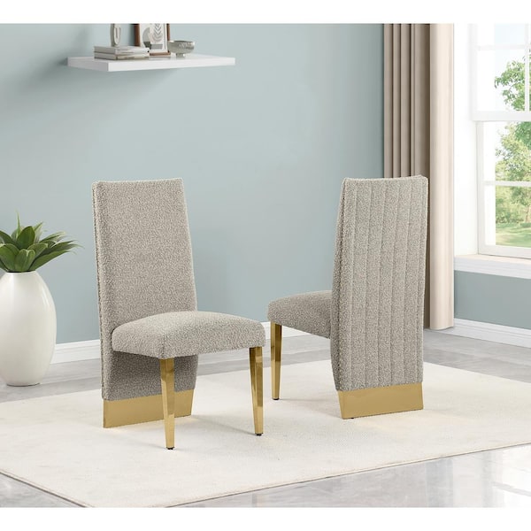 Best Quality Furniture Meena Grey Color Gold Chrome Iron Legs Boucle Fabric Side Chair (Set of 2)