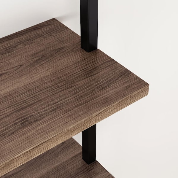 Nathan James Theo 39 in. Rustic Oak Wood Black Pipe 3- -Shelf