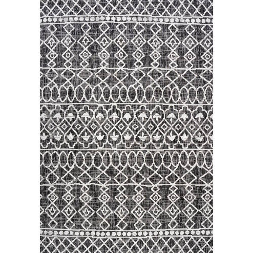 Handmade Rectangular Black/Ivory Diamond Synthetic Area Rug