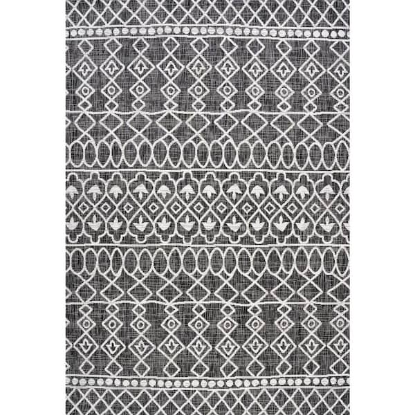 Kafel Tribal Bohemian Black/Ivory 5 ft. x 8 ft. Indoor/Outdoor Area Rug